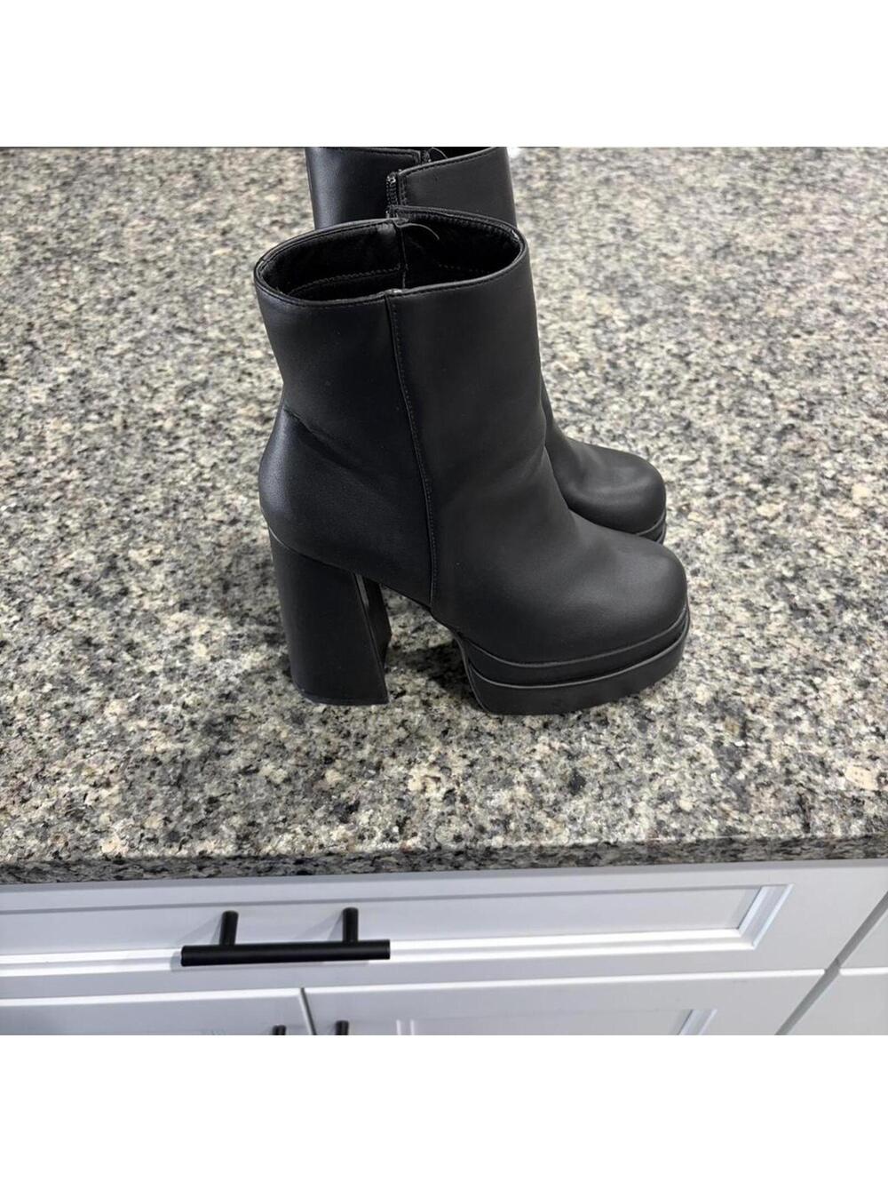Black Platform Ankle Boots with Chunky Heel Size 8